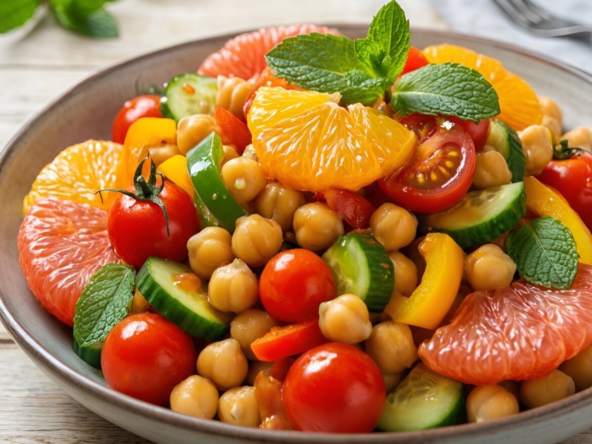 Vibrant Sunshine Citrus Chickpea Salad with Refreshing Minty Dressing