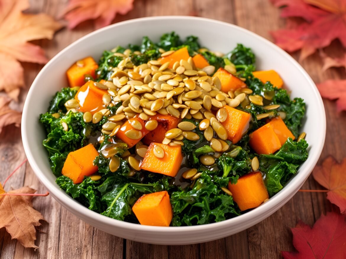 Warm Butternut Squash and Kale Salad with Toasted Pumpkin Seeds
