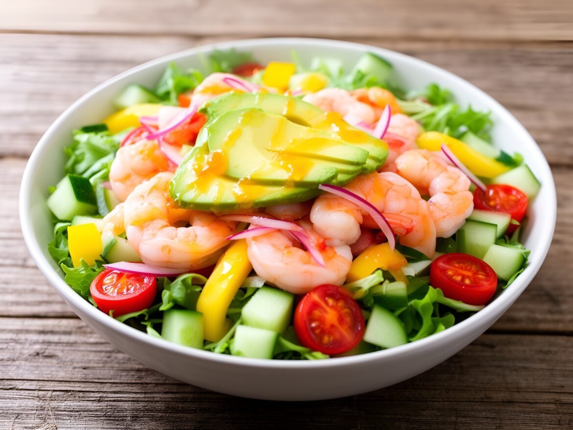 Whimsical Rainbow Shrimp Salad with Citrus Dressing