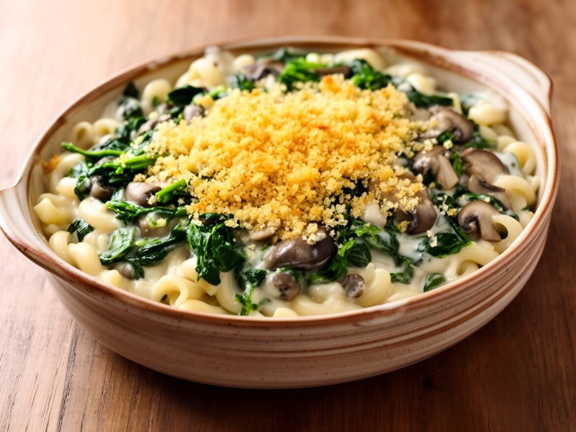 Wholesome Creamy Spinach and Mushroom Pasta Bake