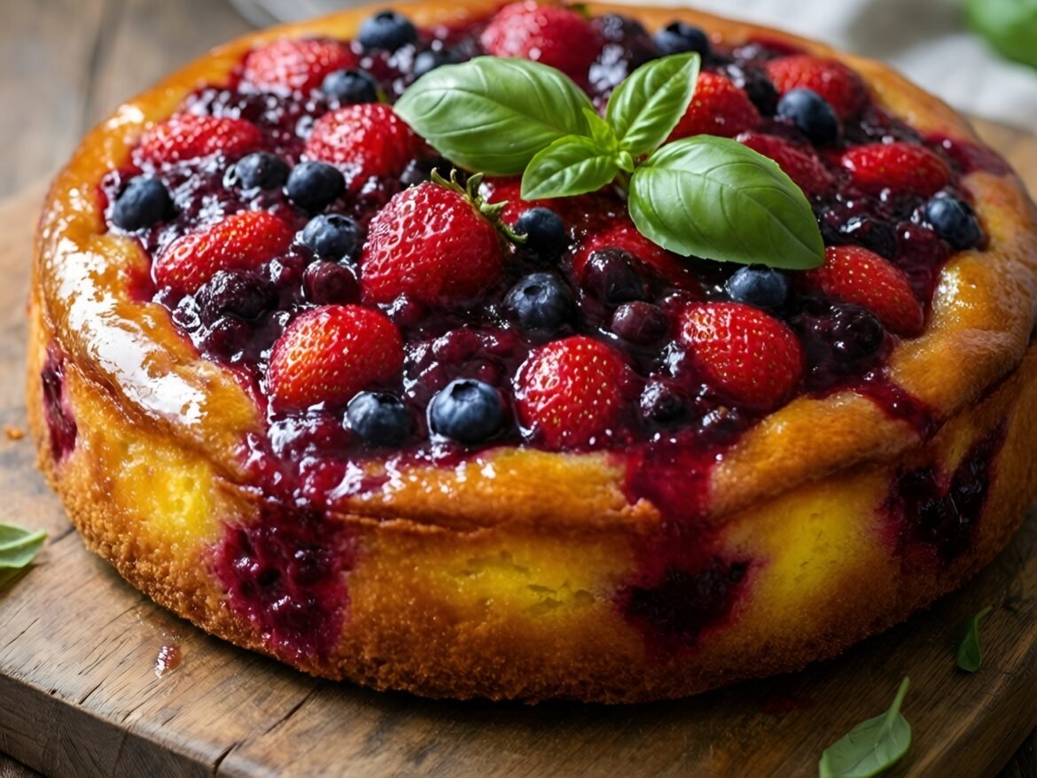 Zesty Lemon-Basil Olive Oil Cake with Fresh Berry Compote