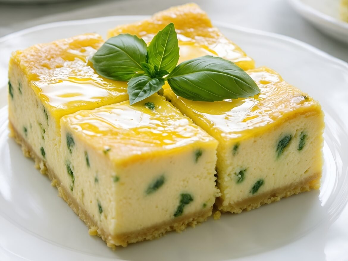 Zesty Lemon-Basil Ricotta Cheesecake Squares