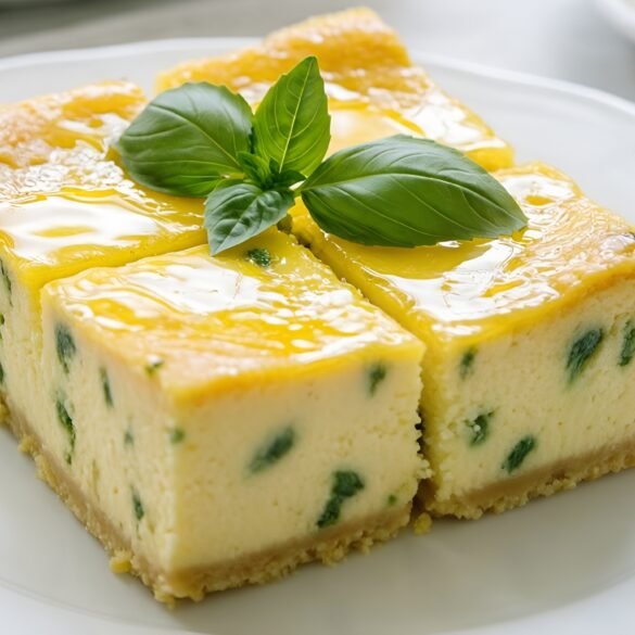 Zesty Lemon-Basil Ricotta Cheesecake Squares