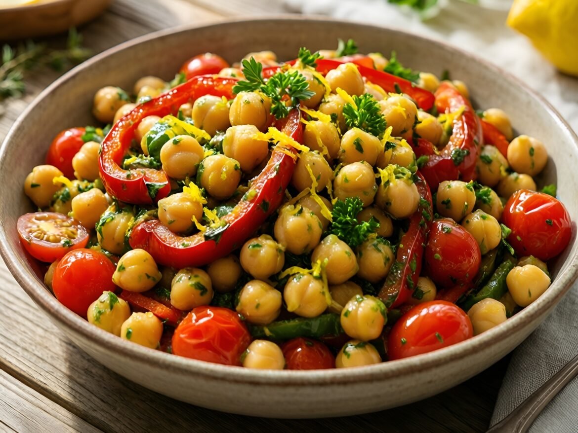 Zesty Lemon-Thyme Chickpea Salad with Roasted Red Peppers