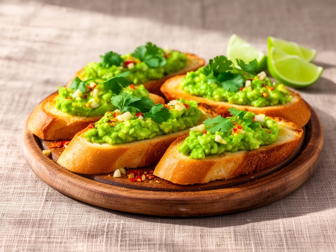Zesty Spicy Garlic-Lime Avocado Crostini