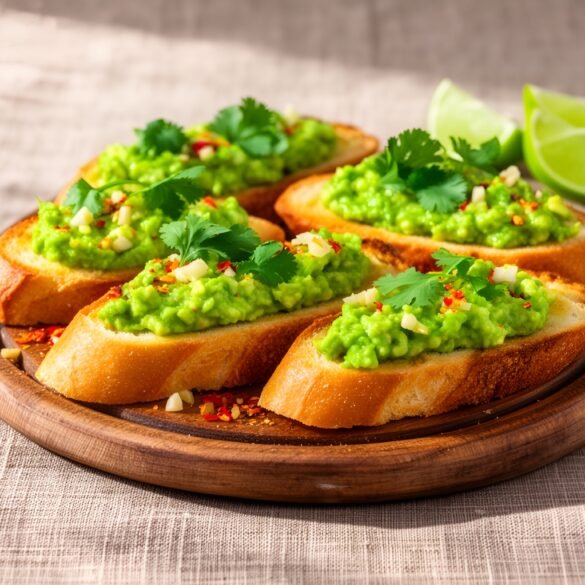 Zesty Spicy Garlic-Lime Avocado Crostini
