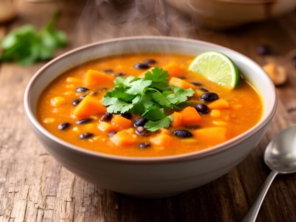 Zesty Spicy Southwest Sweet Potato and Black Bean Soup