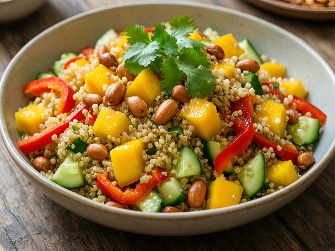 Zesty Spicy Thai Mango Quinoa Salad with Crunchy Peanuts