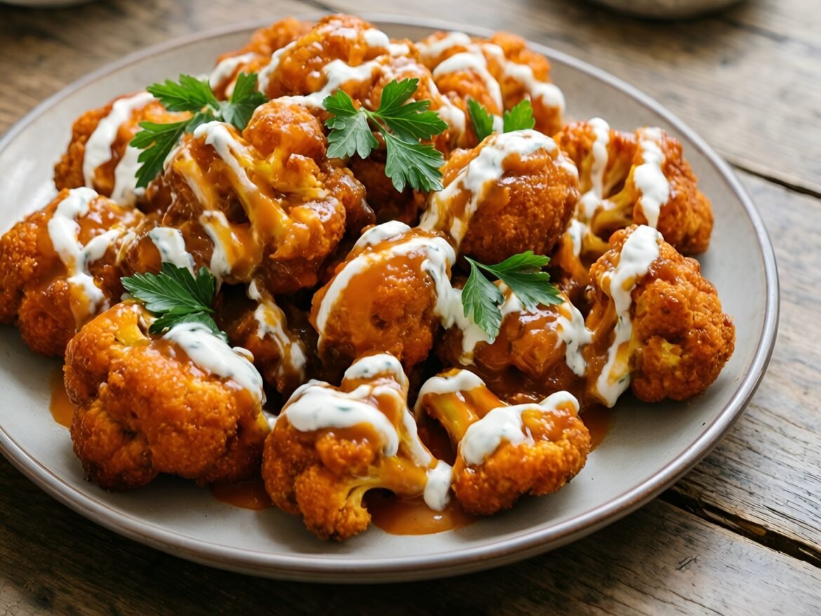 Zesty Tangy Blue Cheese Buffalo Cauliflower Bites