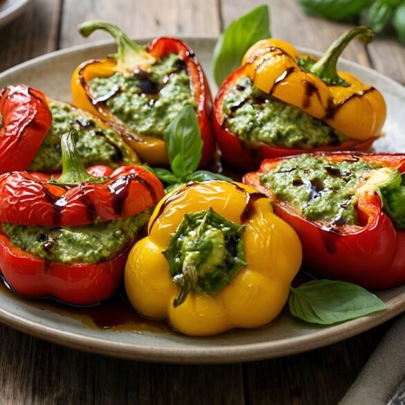Basil-Pesto Stuffed Mini Peppers with a Balsamic Glaze