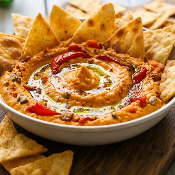 Creamy Zesty Greek Yogurt and Roasted Red Pepper Dip with Crunchy Pita Chips