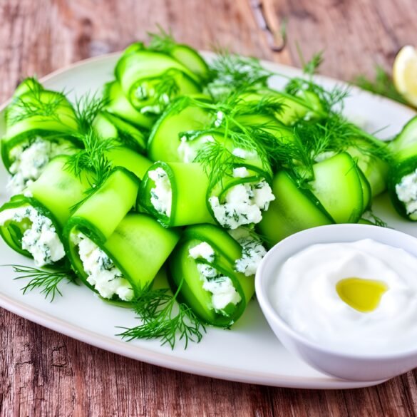 Crisp Cucumber and Feta Roll-Ups with Zesty Yogurt Dip