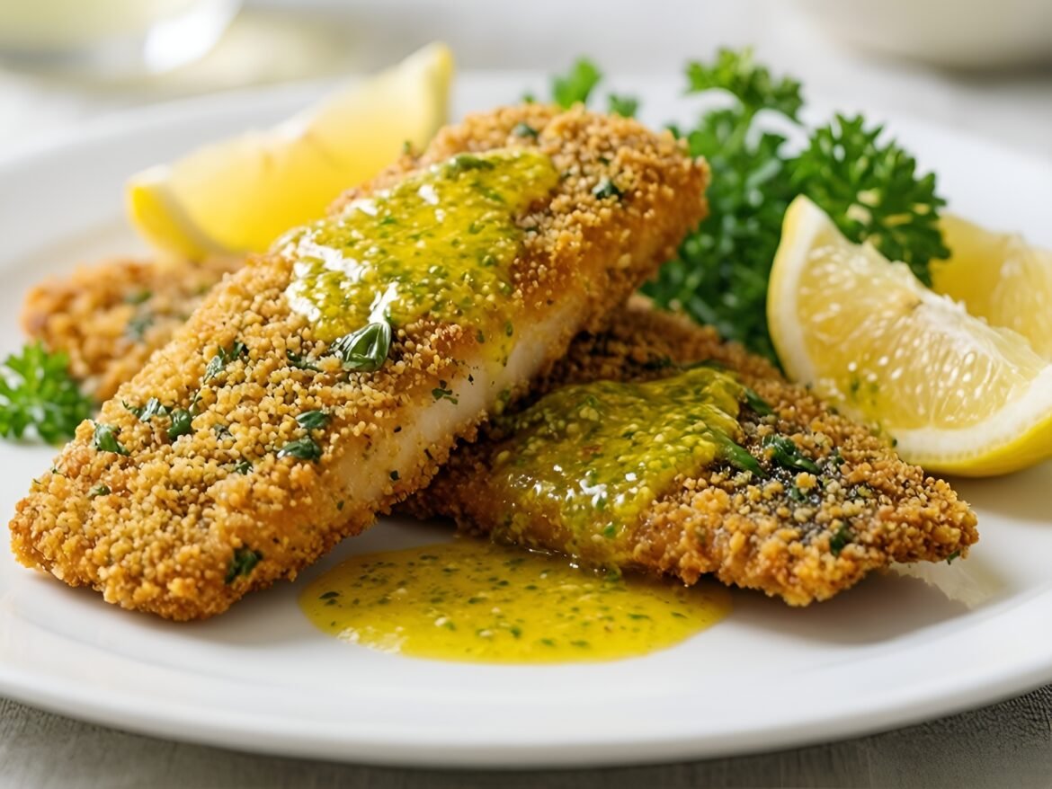Crispy Basil-Pesto Sole with Zesty Lemon-Caper Drizzle