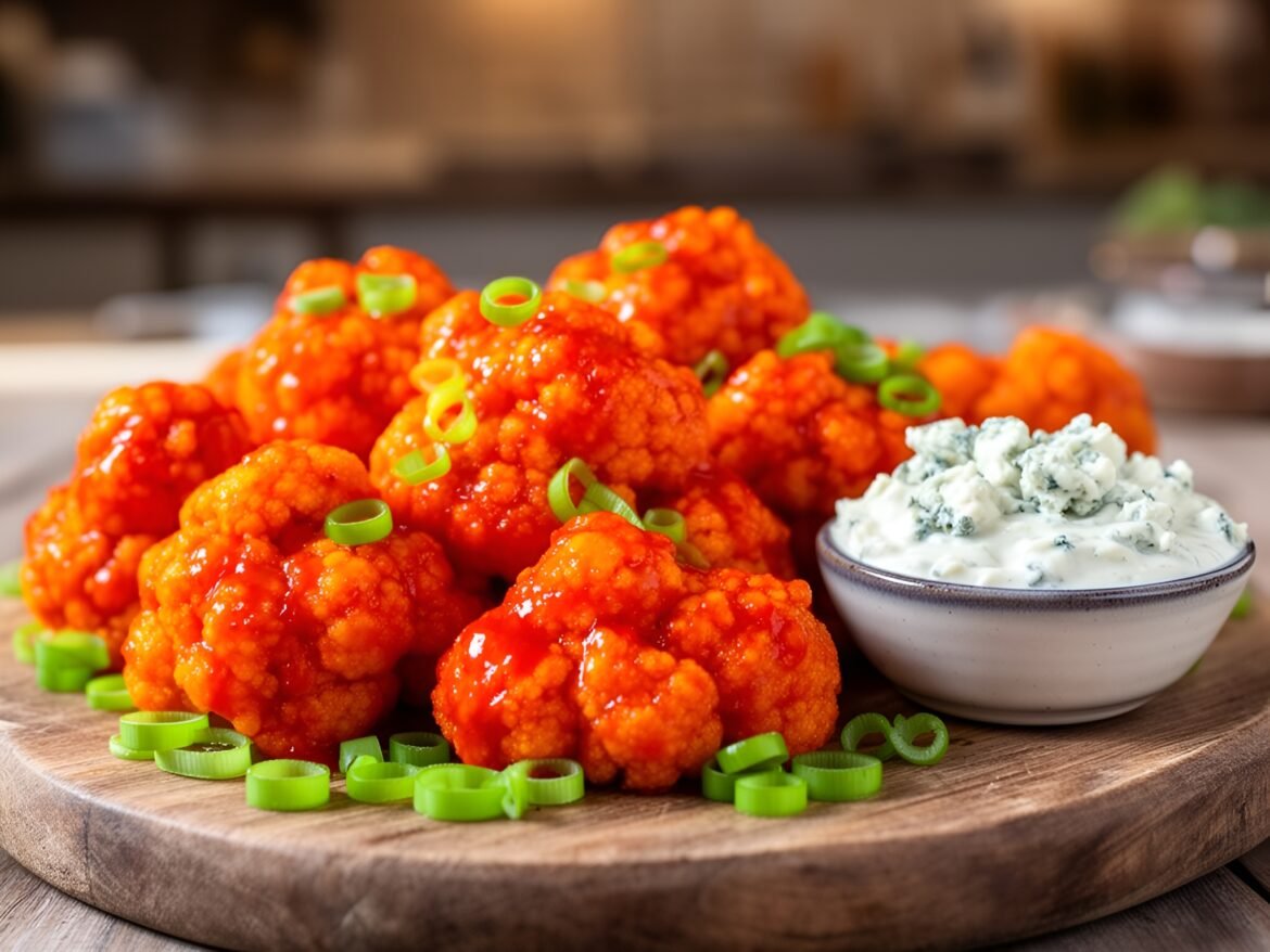 Crispy Cauliflower Buffalo Bites with Creamy Blue Cheese Dip