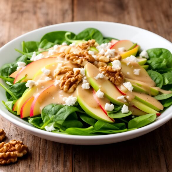 Crispy Spinach Salad with Apples, Walnuts, and Creamy Maple Vinaigrette