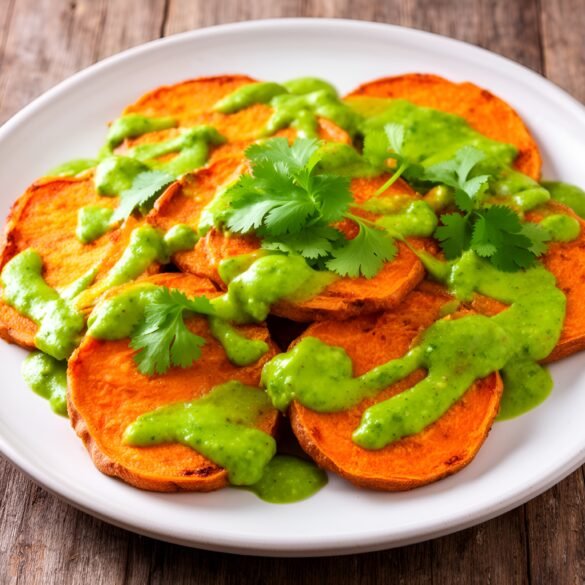 Crispy Sweet Potato Nacho Bites with Spicy Avocado Drizzle