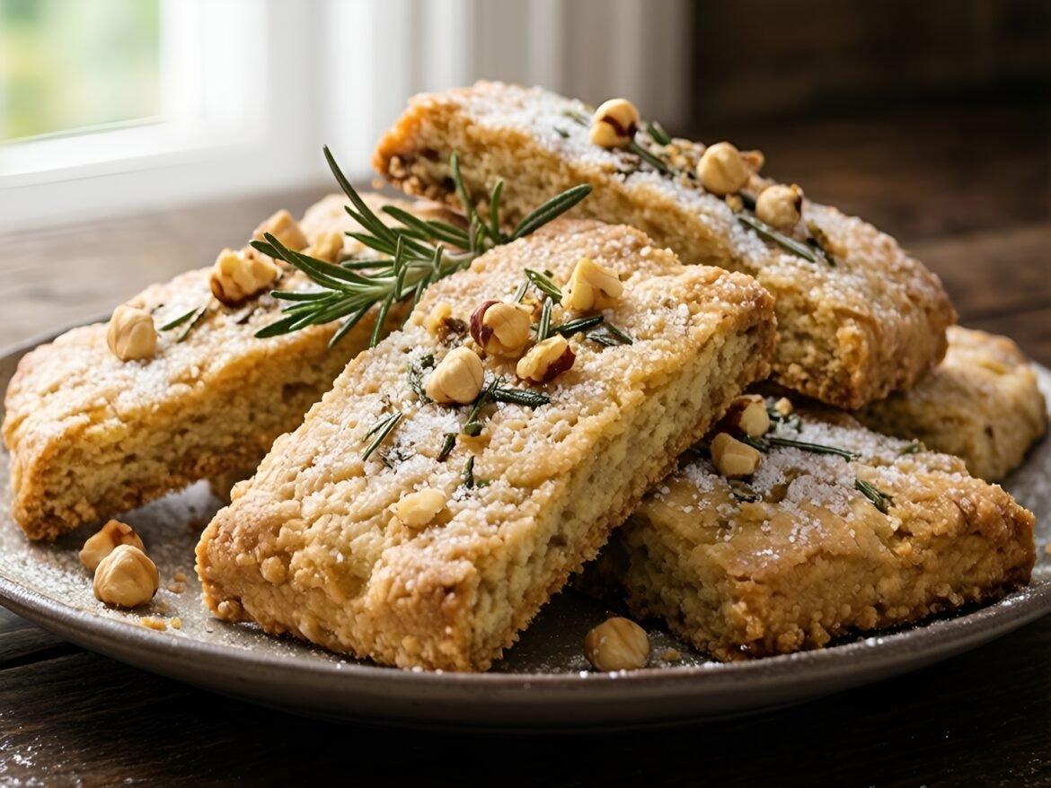 Crispy Toasted Hazelnut Rosemary Shortbread Bars