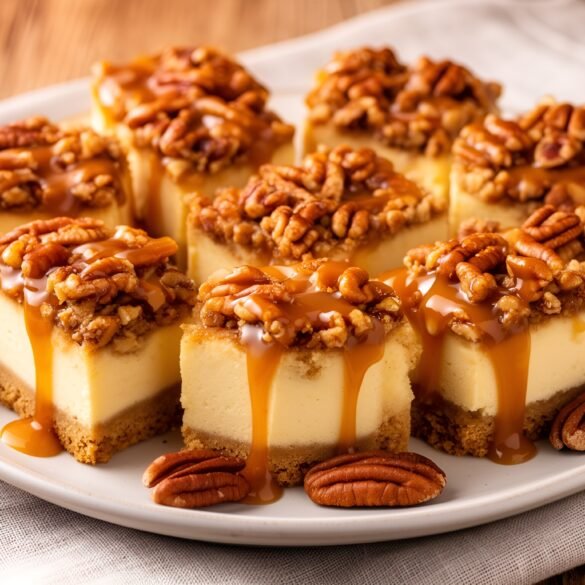 Decadent Caramel-Pecan Praline Cheesecake Bars
