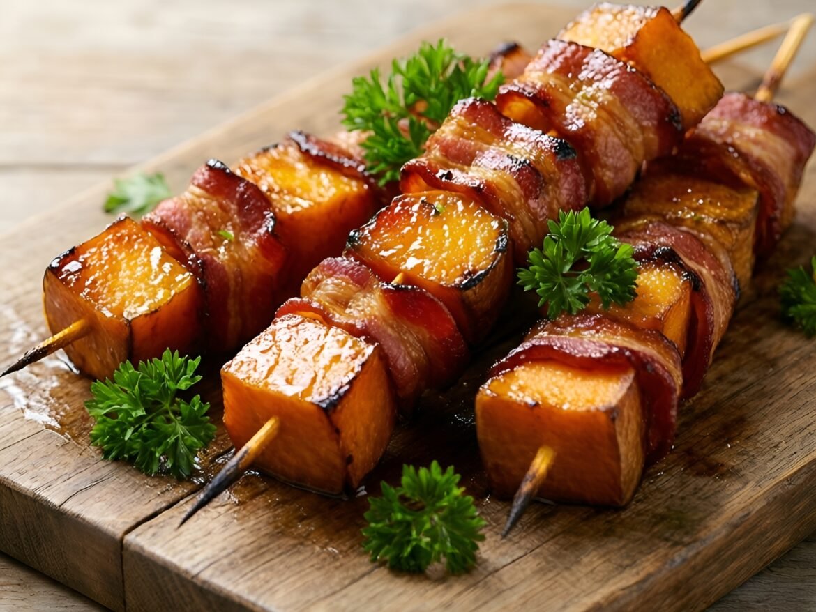 Fiery Maple-Bacon Sweet Potato Skewers with a Kick