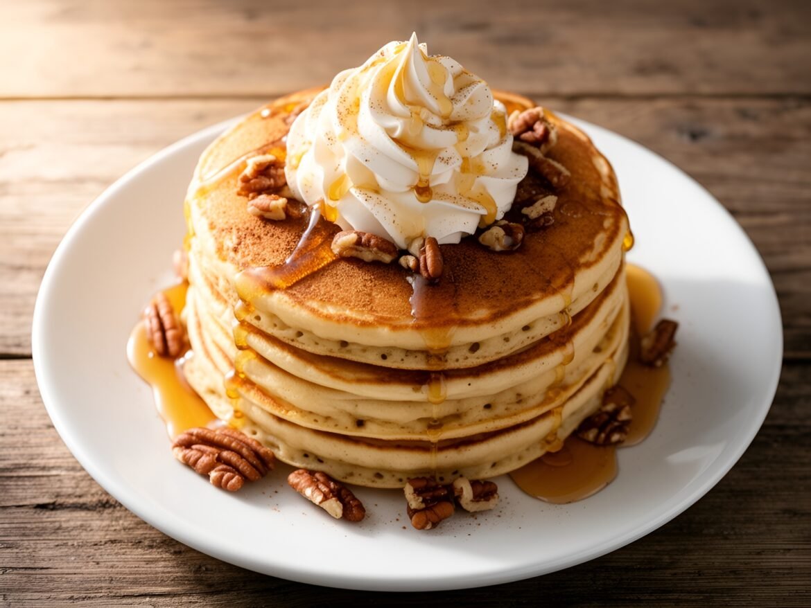 Fluffy Cinnamon-Pecan Pancakes with Maple Whipped Cream