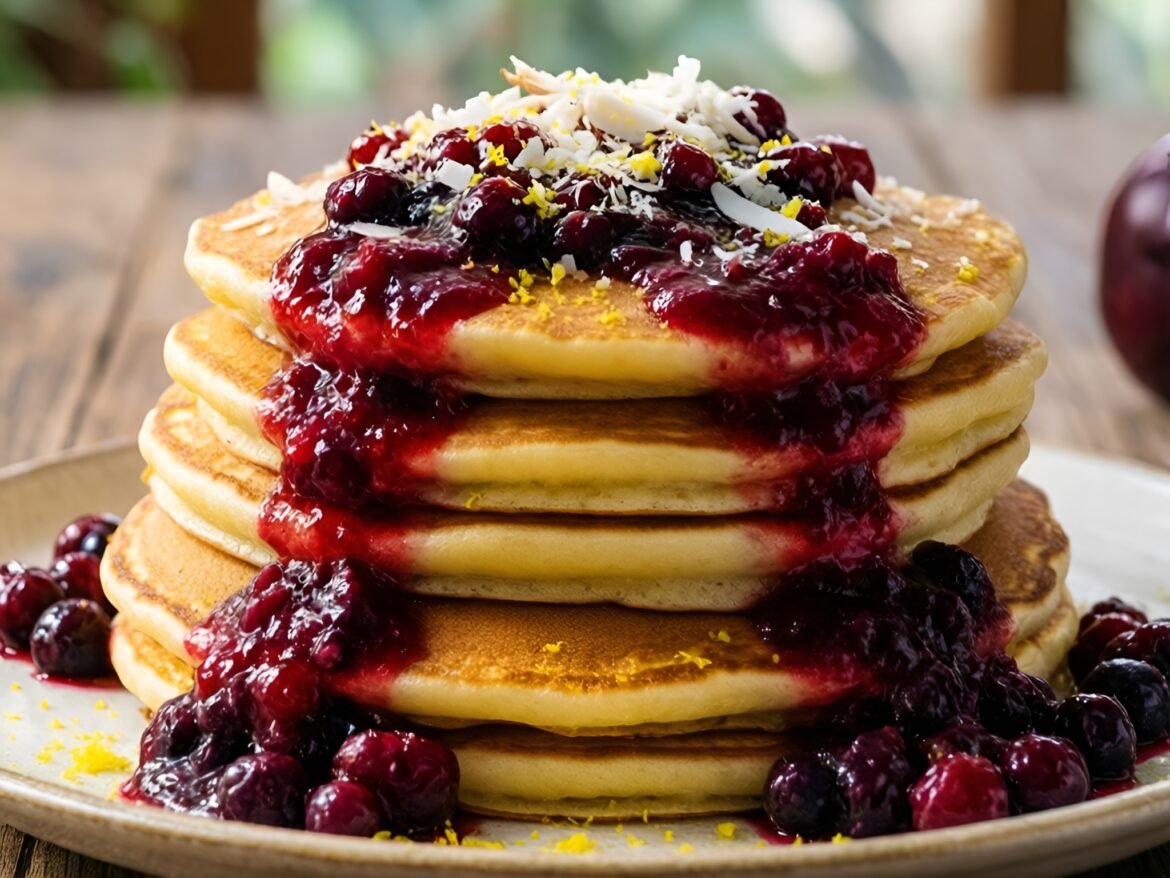 Fluffy Lemon-Coconut Cloud Pancakes with Fresh Berry Compote