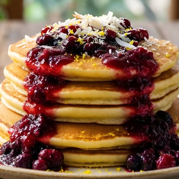 Fluffy Lemon-Coconut Cloud Pancakes with Fresh Berry Compote