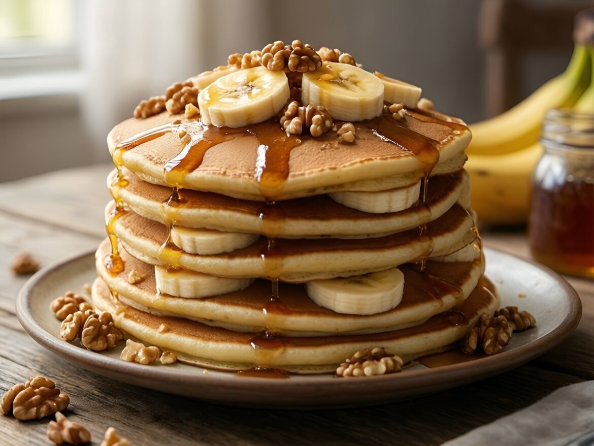 Fluffy Maple-Banana Walnut Pancake Tower