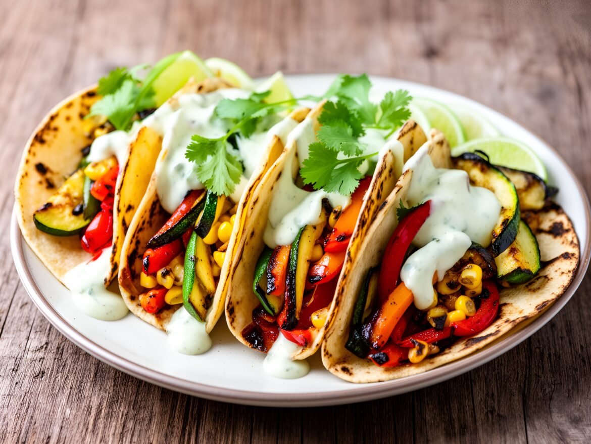 Grilled Smoky Chipotle Vegetable Tacos with Lime Crema