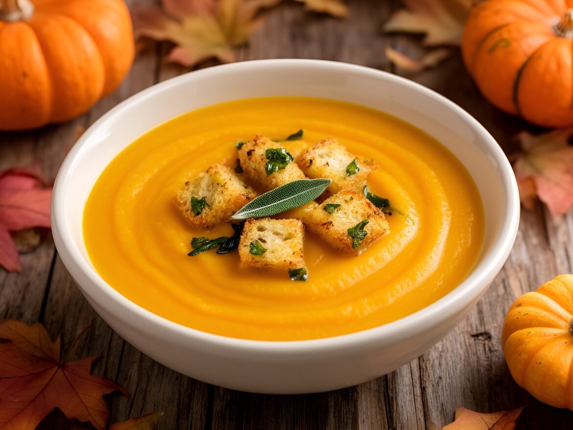 Harvest Moon Butternut Squash Soup with Sage-Infused Croutons