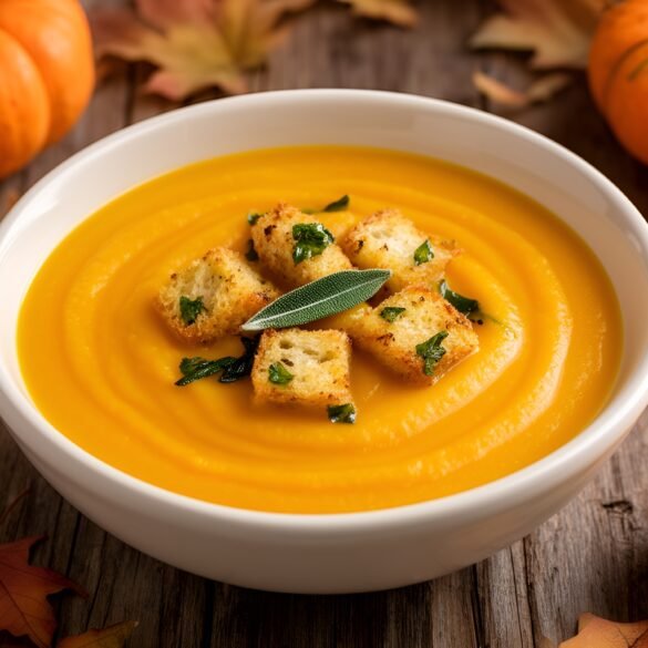 Harvest Moon Butternut Squash Soup with Sage-Infused Croutons