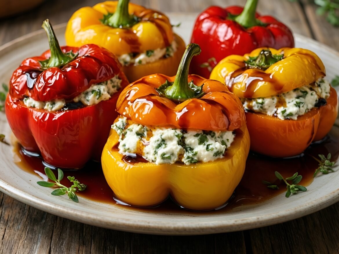 Herb-Infused Goat Cheese Stuffed Mini Peppers with Balsamic Glaze