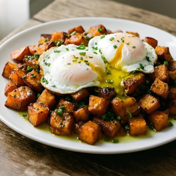 Herbed Sweet Potato Hash with Poached Eggs