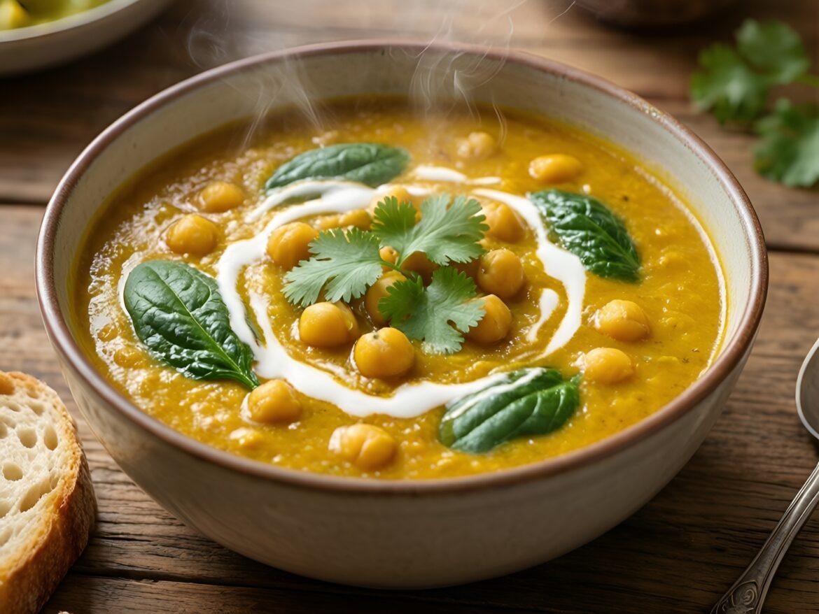 Lime-Infused Curried Coconut Chickpea Soup with Spinach