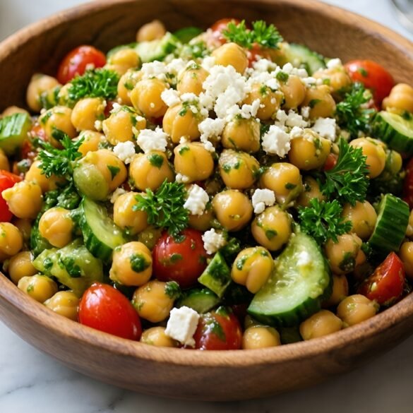 Refreshing Mediterranean Chickpea Salad with Feta and Zesty Lemon-Olive Vinaigrette