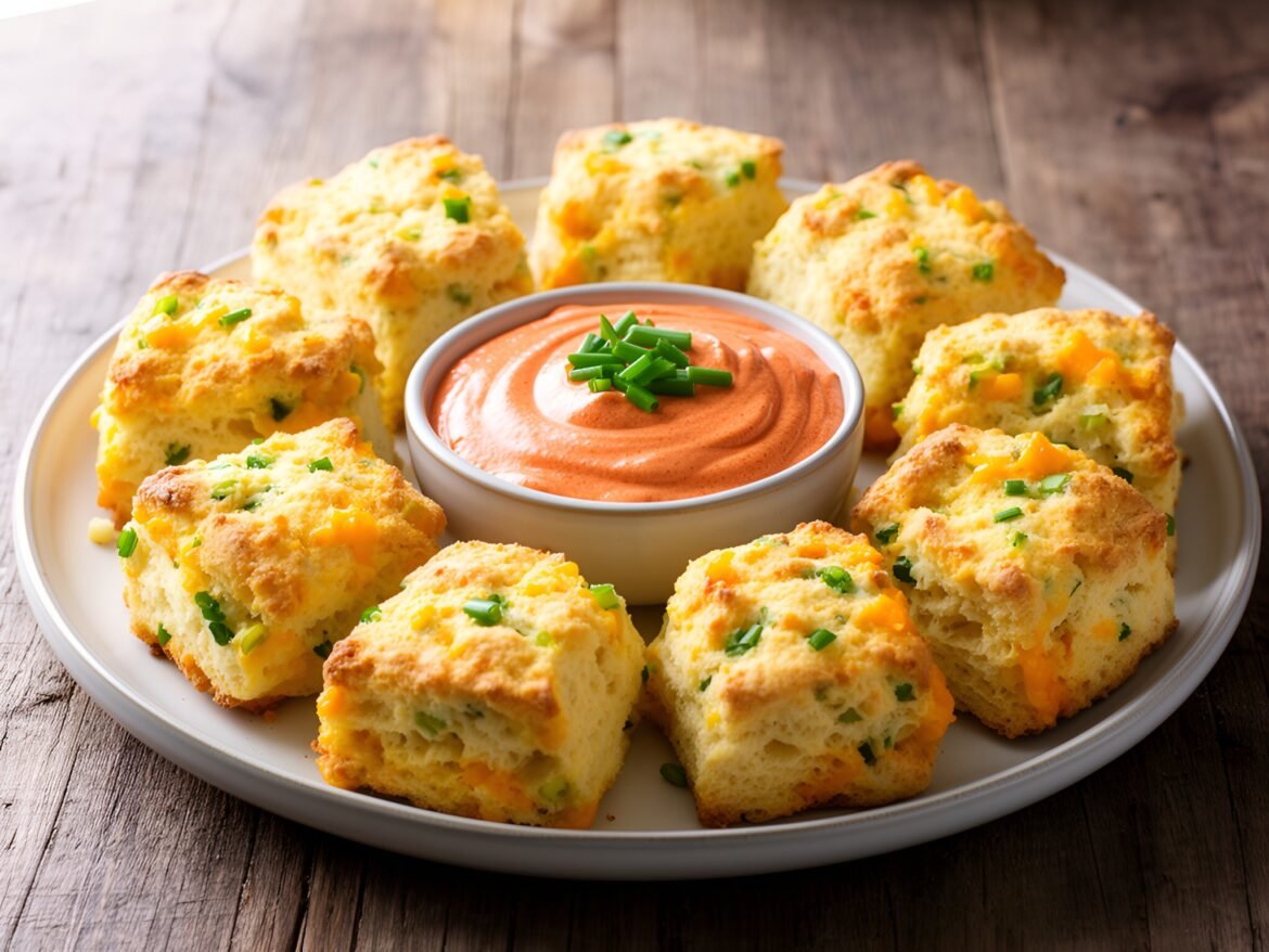 Savory Cheddar and Chive Scone Bites with Smoked Paprika Dip
