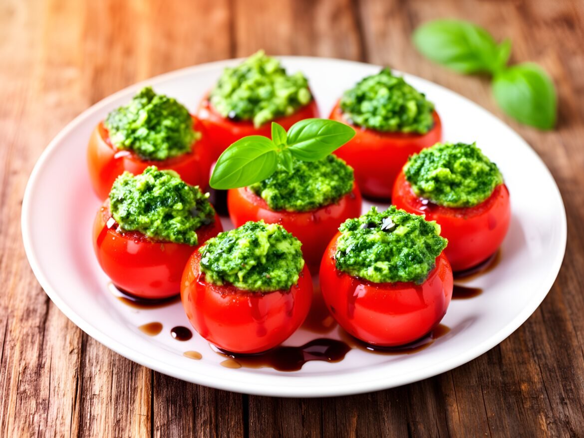 Savory Pesto-Stuffed Cherry Tomatoes with Balsamic Drizzle