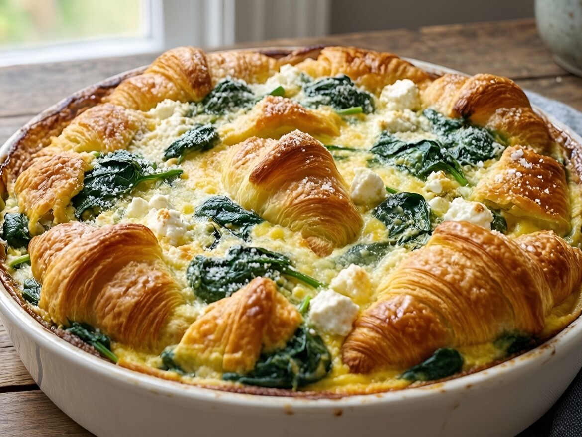 Savory Spinach and Feta Croissant Breakfast Bake