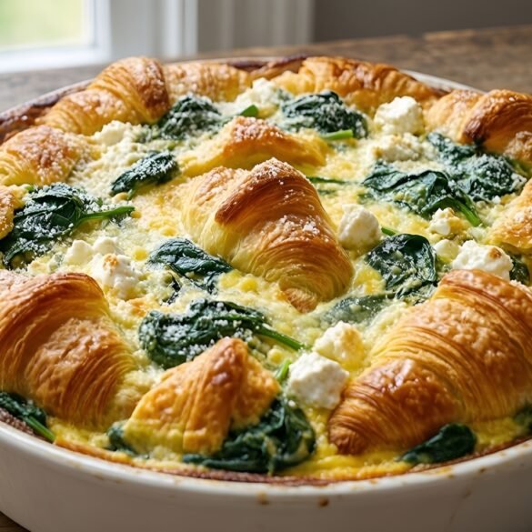 Savory Spinach and Feta Croissant Breakfast Bake
