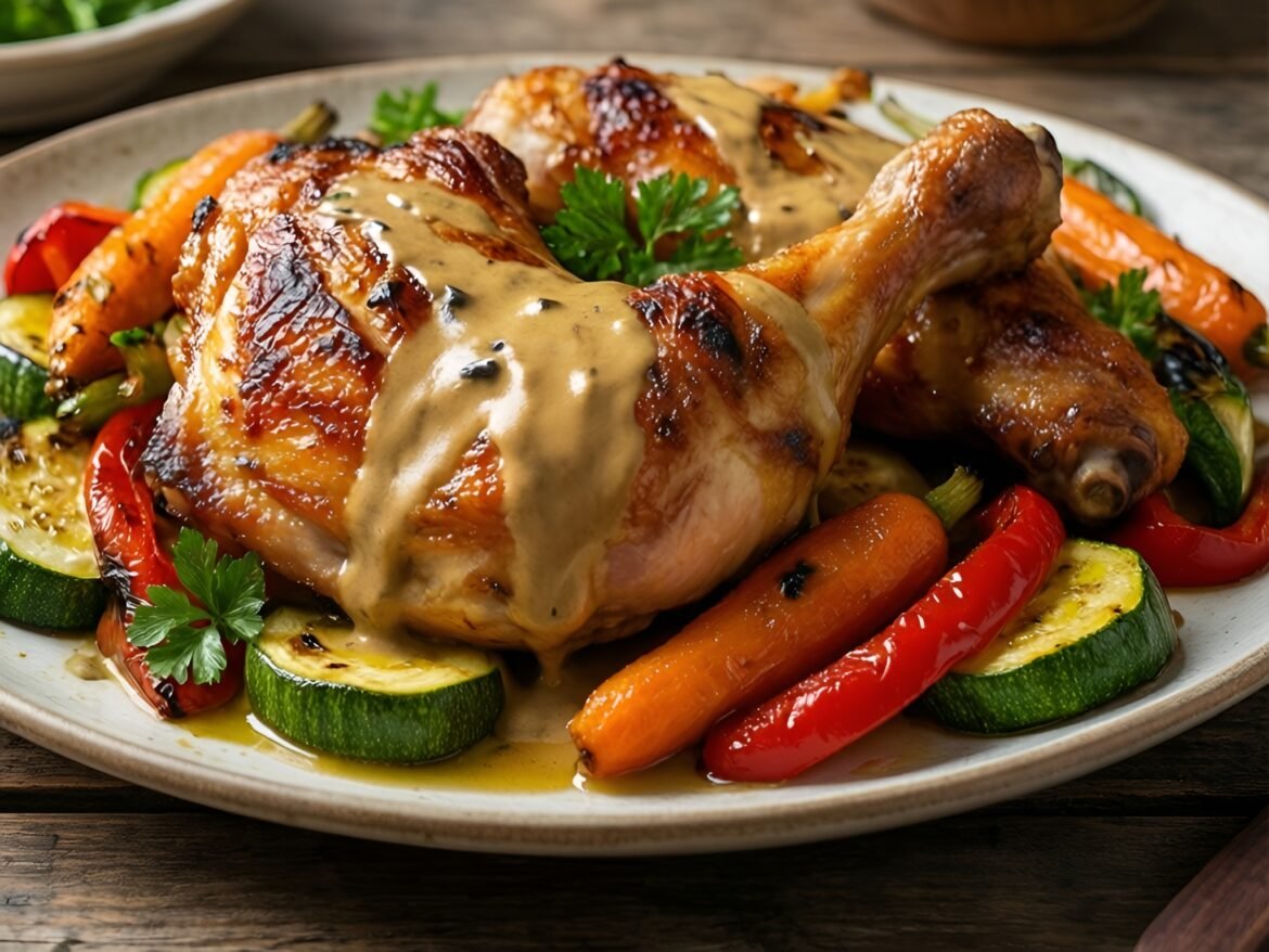 Savory Tahini-Glazed Chicken Thighs with Roasted Vegetable Medley
