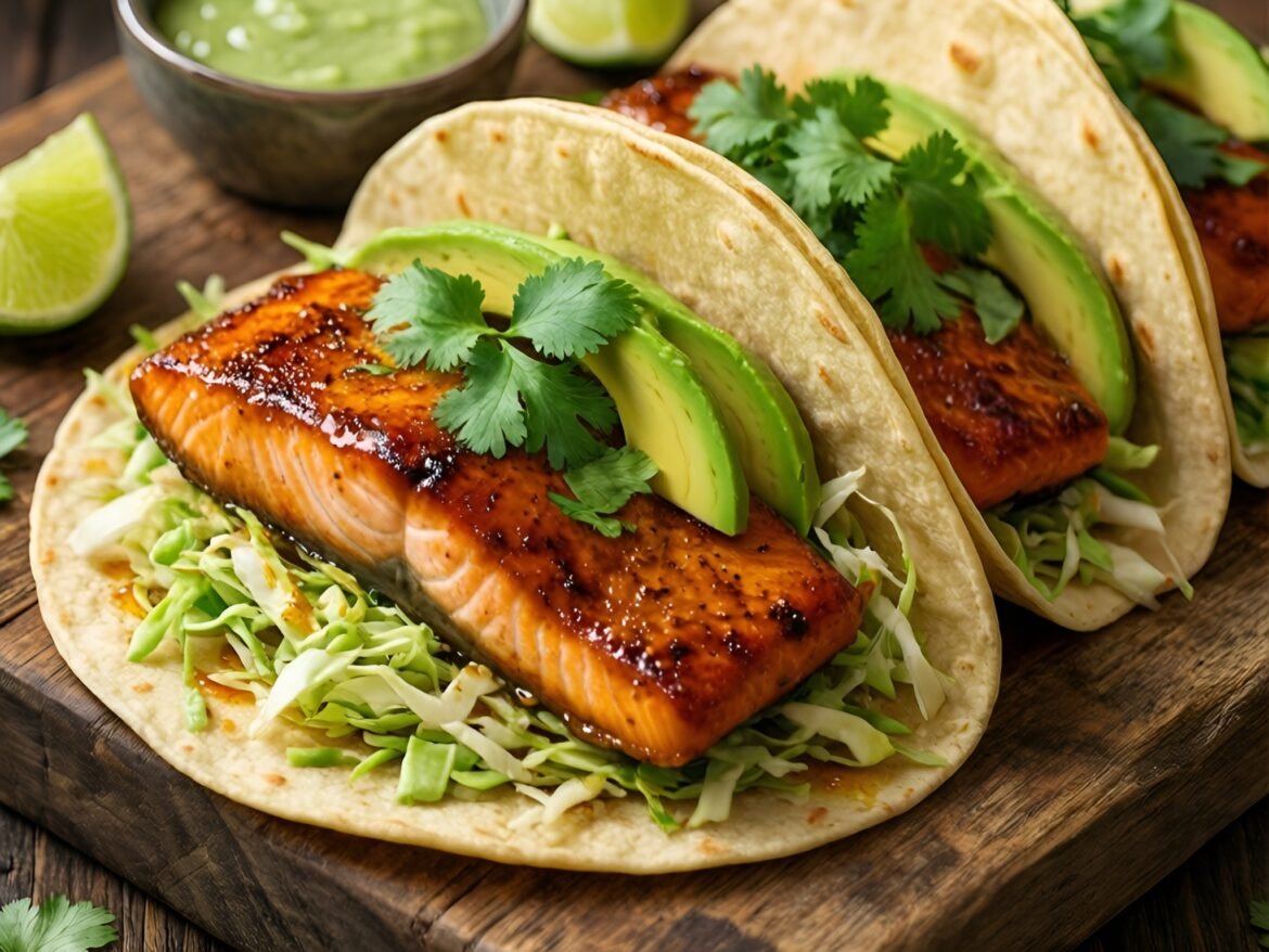 Spicy Honey-Garlic Glazed Salmon Tacos