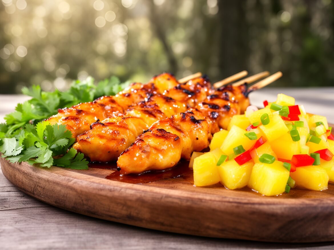 Sweet and Spicy Ginger-Glazed Chicken Skewers with Pineapple Salsa
