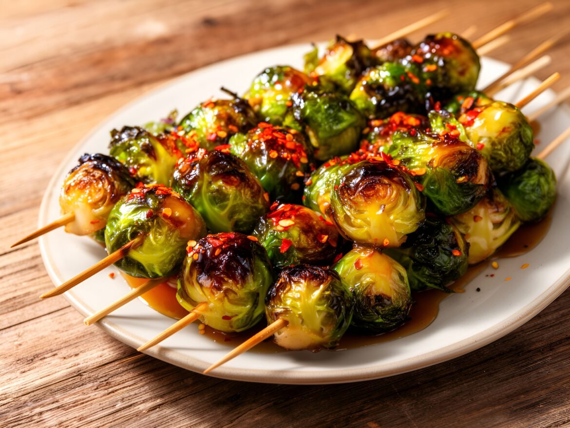 Sweet and Spicy Maple-Caramelized Brussels Sprouts Skewers