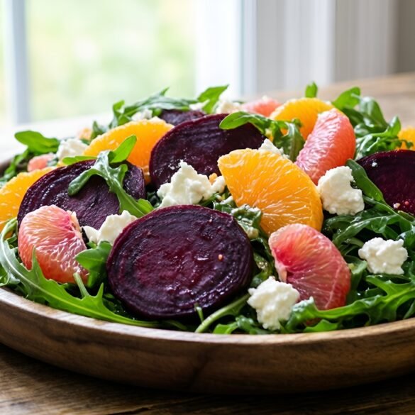 Vibrant Roasted Beet and Citrus Arugula Salad with Goat Cheese Crumbles