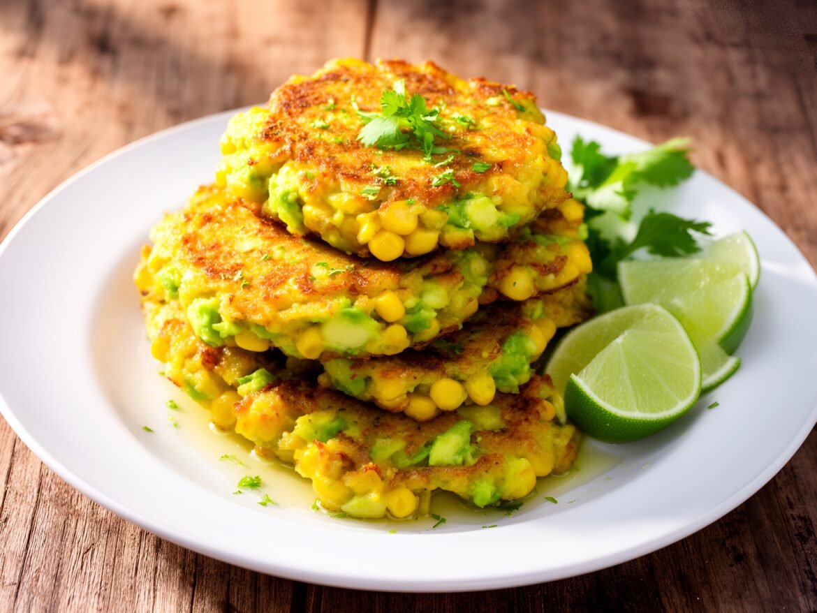 Zesty Avocado-Cilantro Corn Fritters with a Kick of Lime