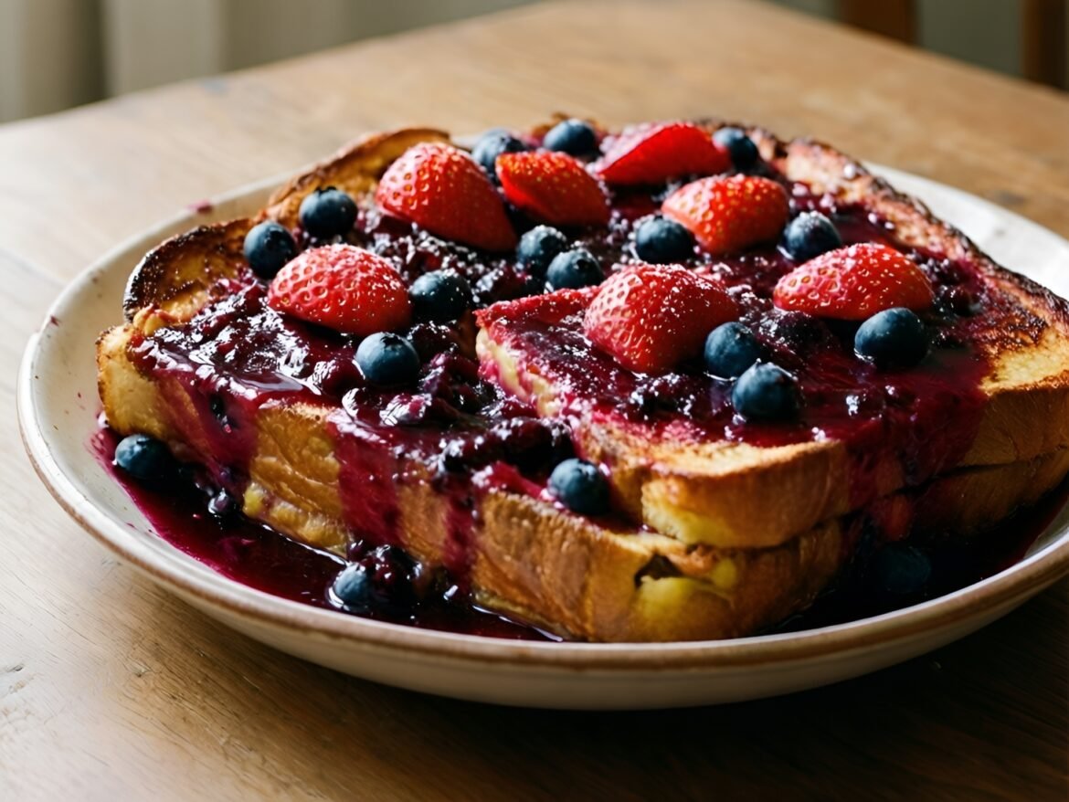 Berry-Drizzled Maple French Toast Bake