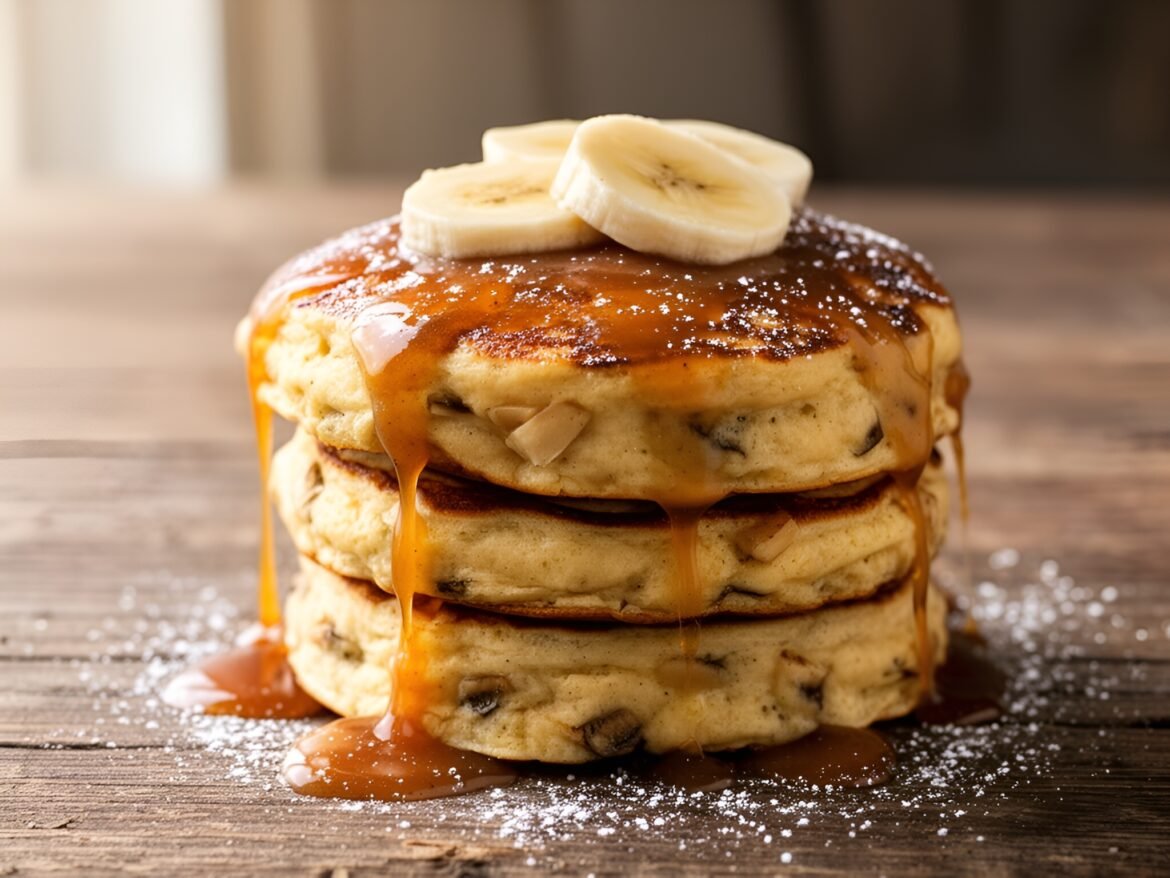 Cinnamon-Bourbon Glazed Banana Flapjacks