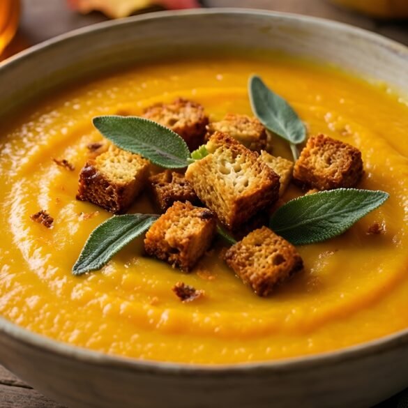 Creamy Butternut Squash and Apple Soup with Crispy Sage Croutons