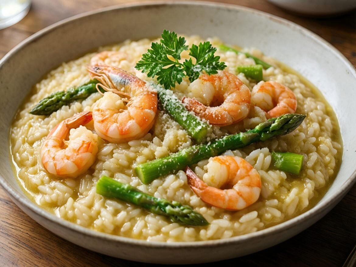 Creamy Garlic-Butter Shrimp and Asparagus Risotto
