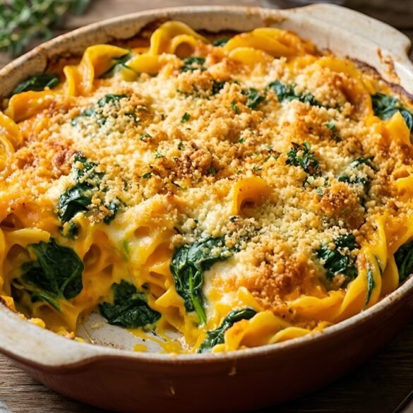 Creamy Herbed Pumpkin and Spinach Pasta Bake