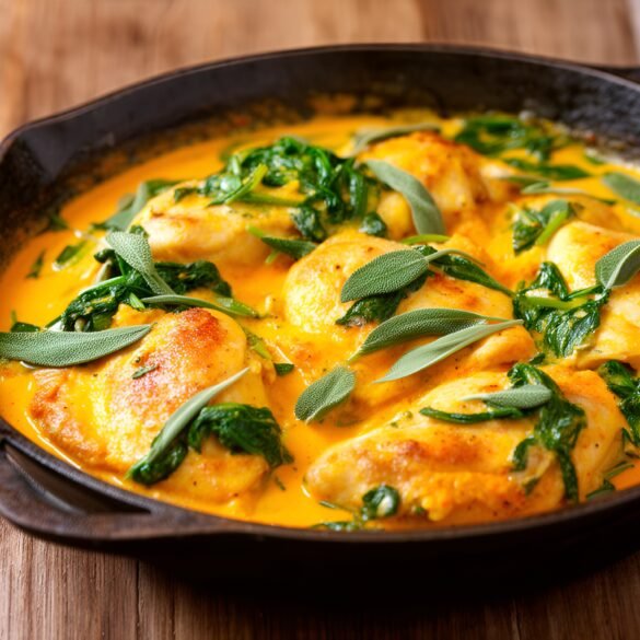 Creamy Pumpkin Sage Chicken Skillet with Spinach